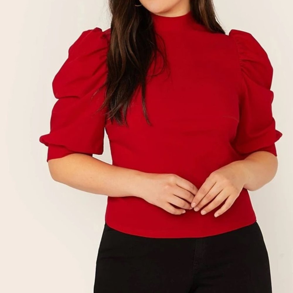 Women's red puff sleeve top